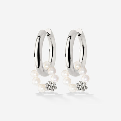 Chunky Flora Pearl Hoop Set Medium Argento