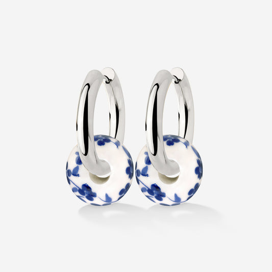 Chunky Flower Tile Hoop Set Medium Argento