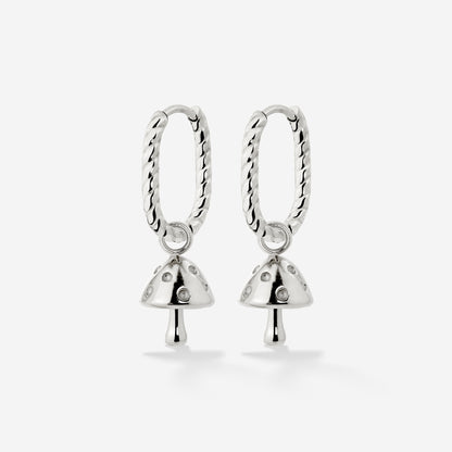 Cute Mushroom Twisted Oval Hoop Set Baby Argento