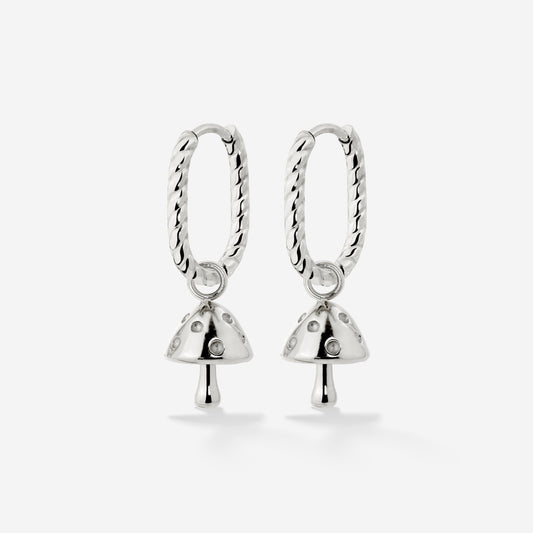 Cute Mushroom Twisted Oval Hoop Set Baby Argento