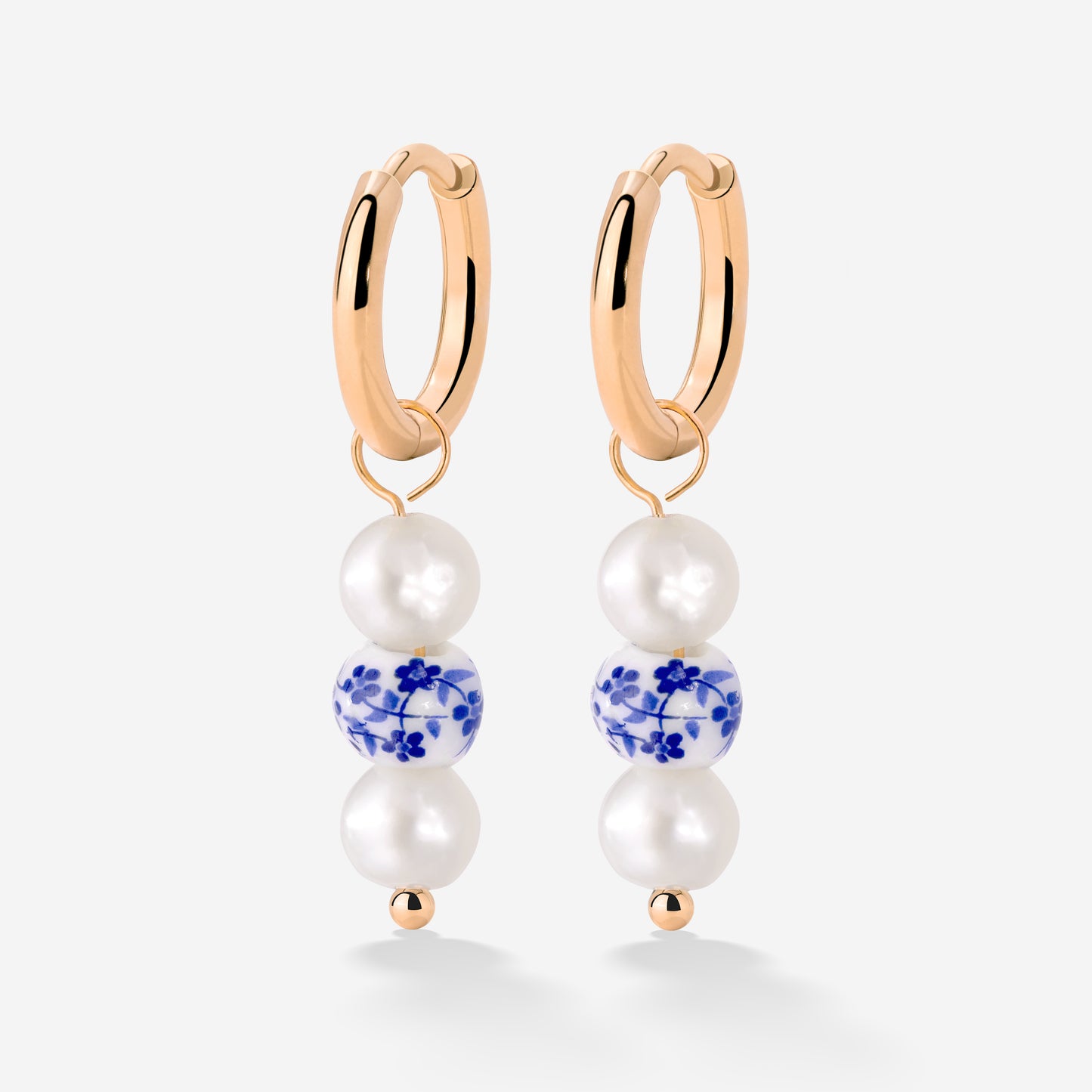 Flower Tile Pearl Hoop Set Small Oro Rosa