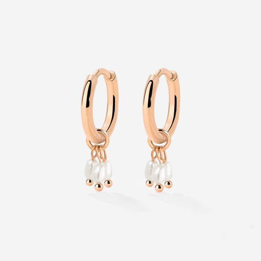 Tres Perlas Hoop Set Oro Rosa