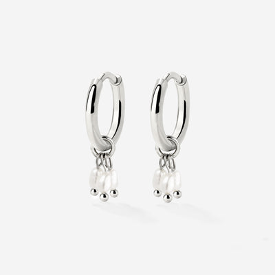 Tres Perlas Hoop Set Argento