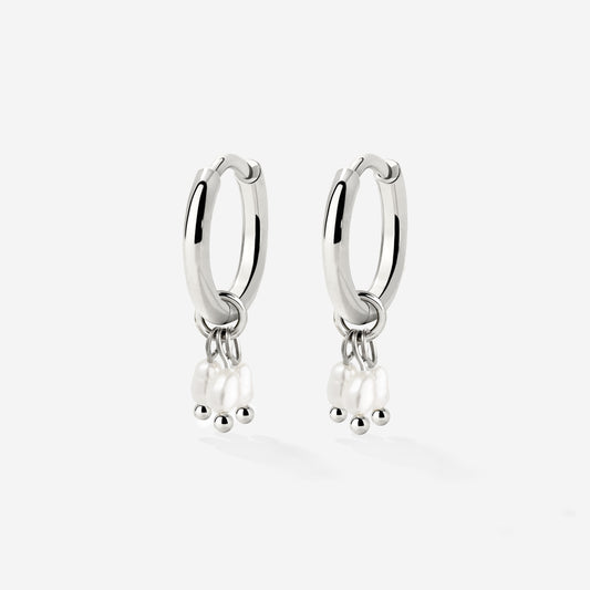 Tres Perlas Hoop Set Argento