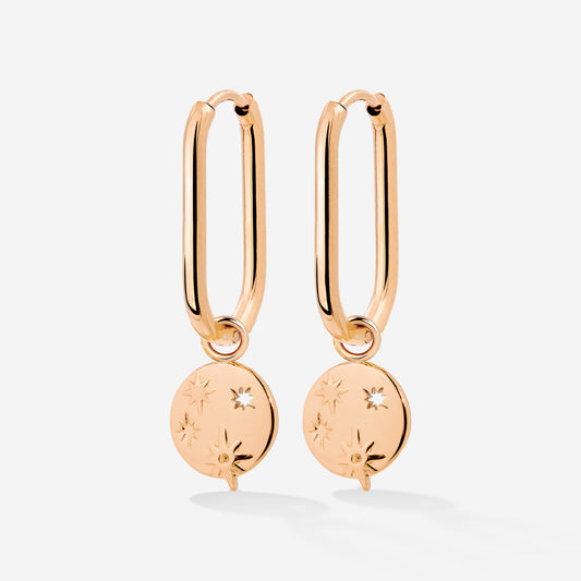 Shiny Stars Oval Hoop Set Small Oro Rosa