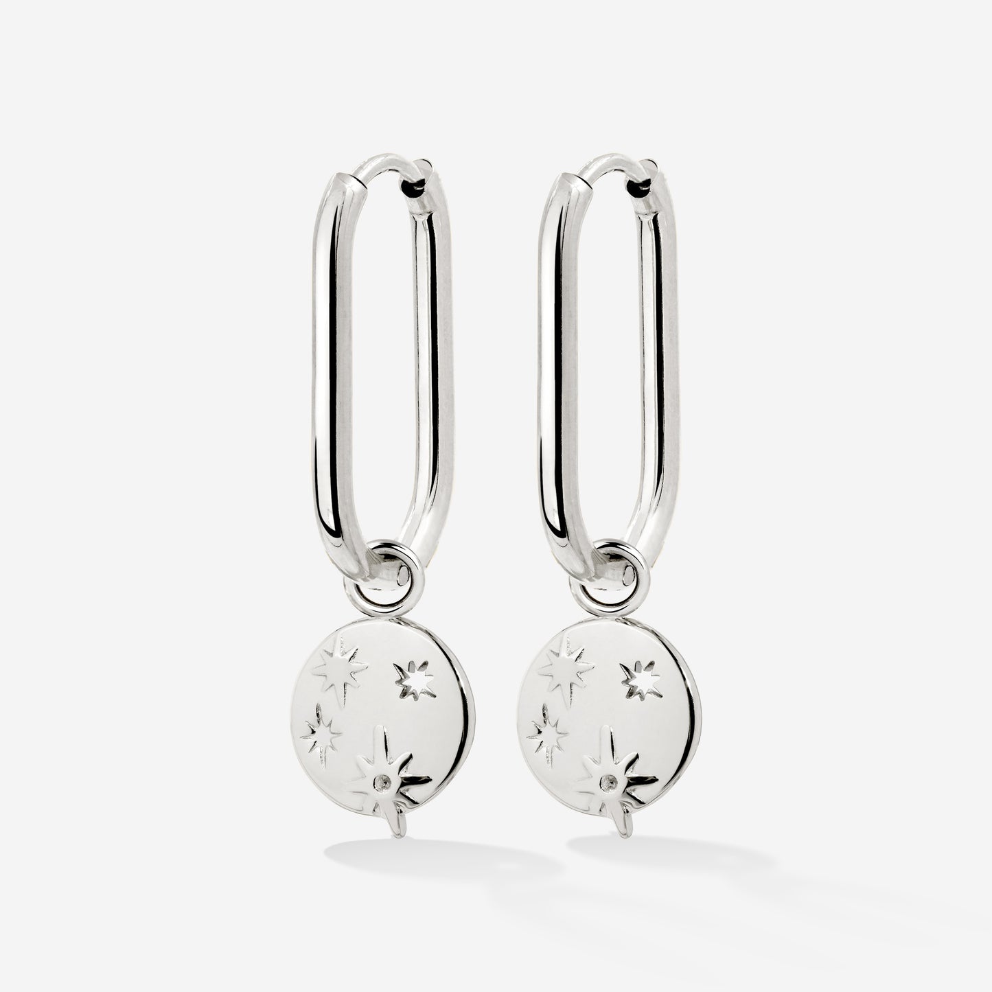 Shiny Stars Oval Hoop Set Small Argento