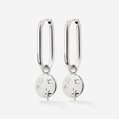 Shiny Stars Oval Hoop Set Small Argento