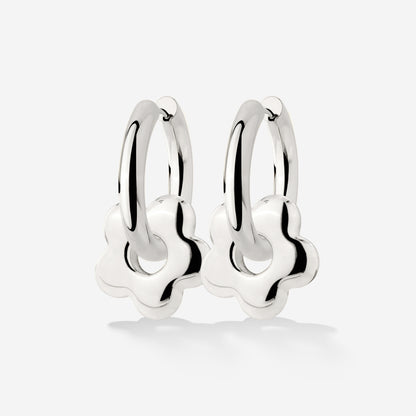 Chunky Bubble Flower Hoop Set Medium Argento