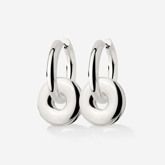 Chunky Sleek Donut Hoop Set Medium Argento