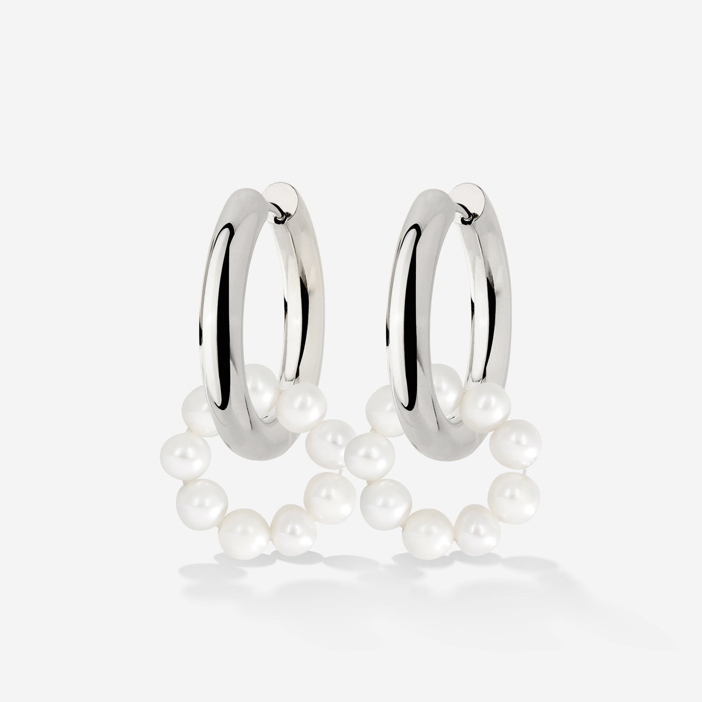 Pearly Donut Hoop Set Argento