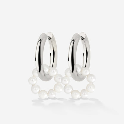 Pearly Donut Hoop Set Argento