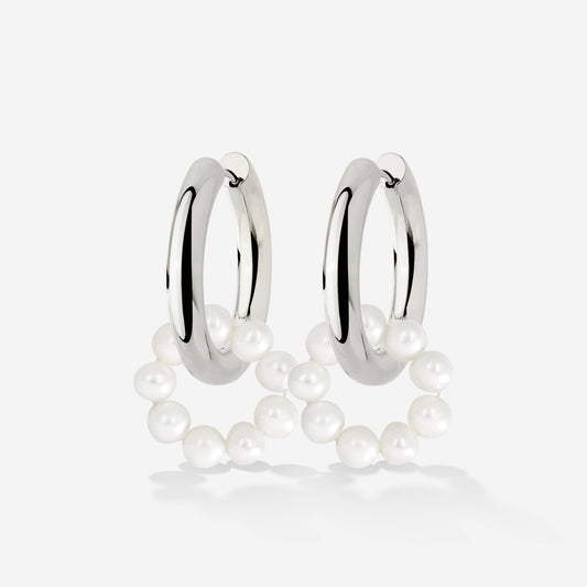 Pearly Donut Hoop Set Argento
