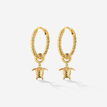 Sea Turtle Twisted Hoop Set Small Oro