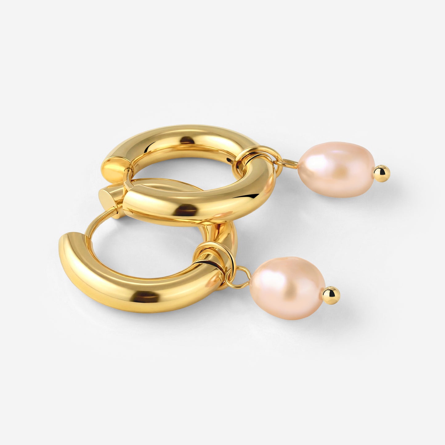 Chunky Perla Rosa Hoop Set Medium Oro