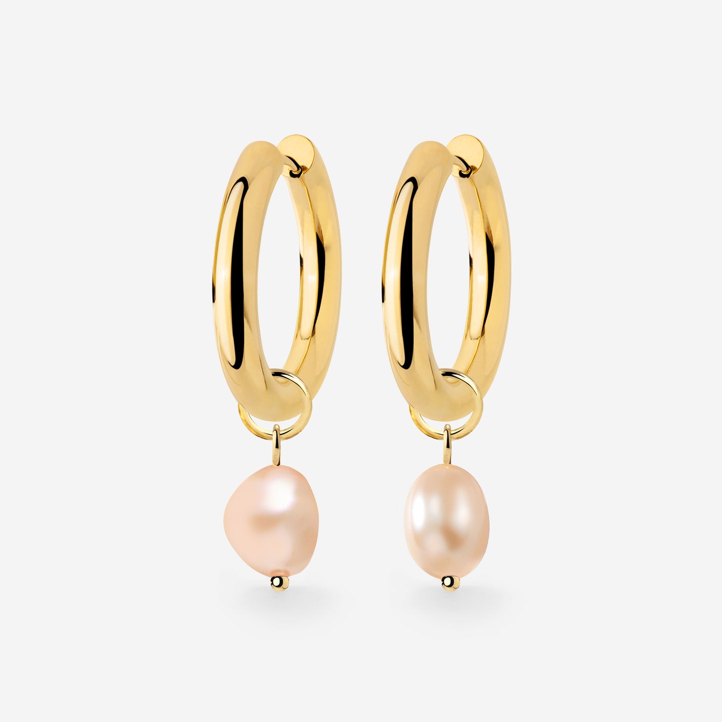 Chunky Perla Rosa Hoop Set Medium Oro