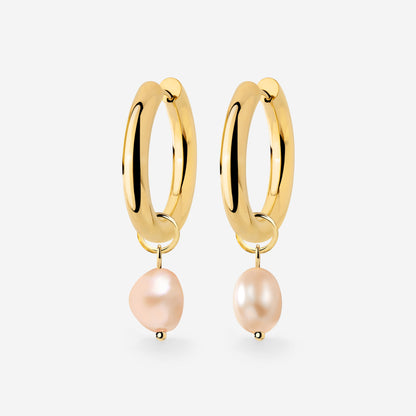 Chunky Perla Rosa Hoop Set Medium Oro