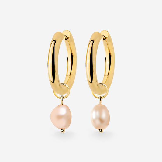 Chunky Perla Rosa Hoop Set Medium Oro