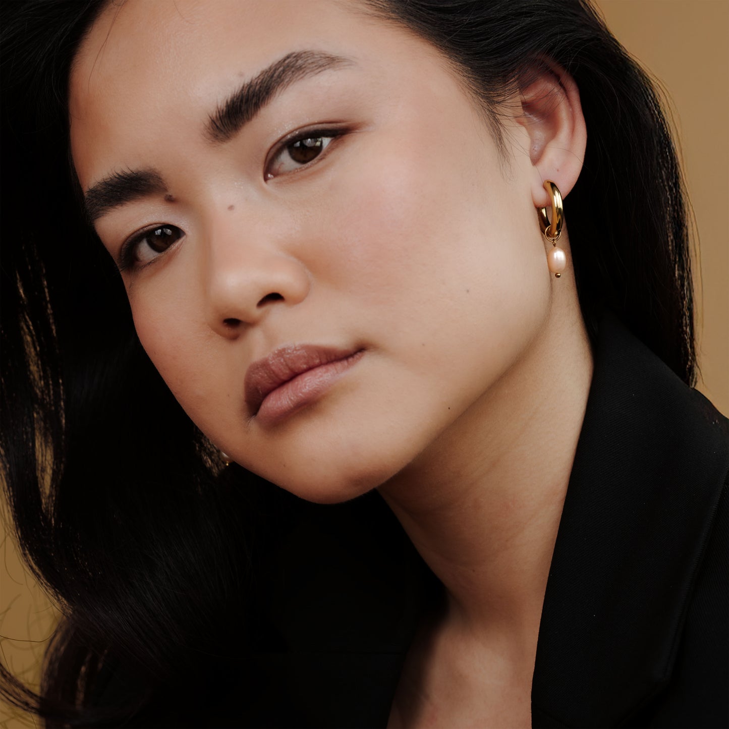 Chunky Perla Rosa Hoop Set Medium Oro