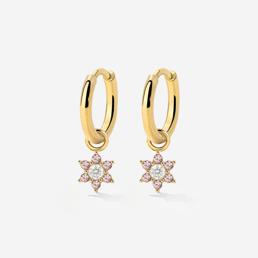 Set di orecchini a cerchio Pink Petal piccoli oro