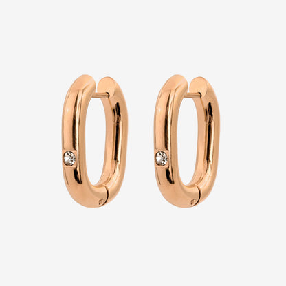 Sparkle Oval Hoops Medium Oro Rosa