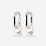 Chunky Flora Pearl Hoop Set Medium Argento