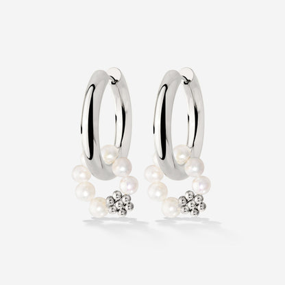 Chunky Flora Pearl Hoop Set Medium Argento