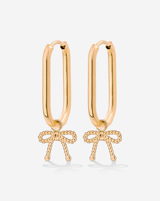 Dotted Ribbon Oval Hoop Set Small Oro Rosa