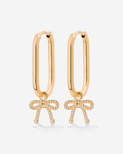 Dotted Ribbon Oval Hoop Set Small Oro Rosa