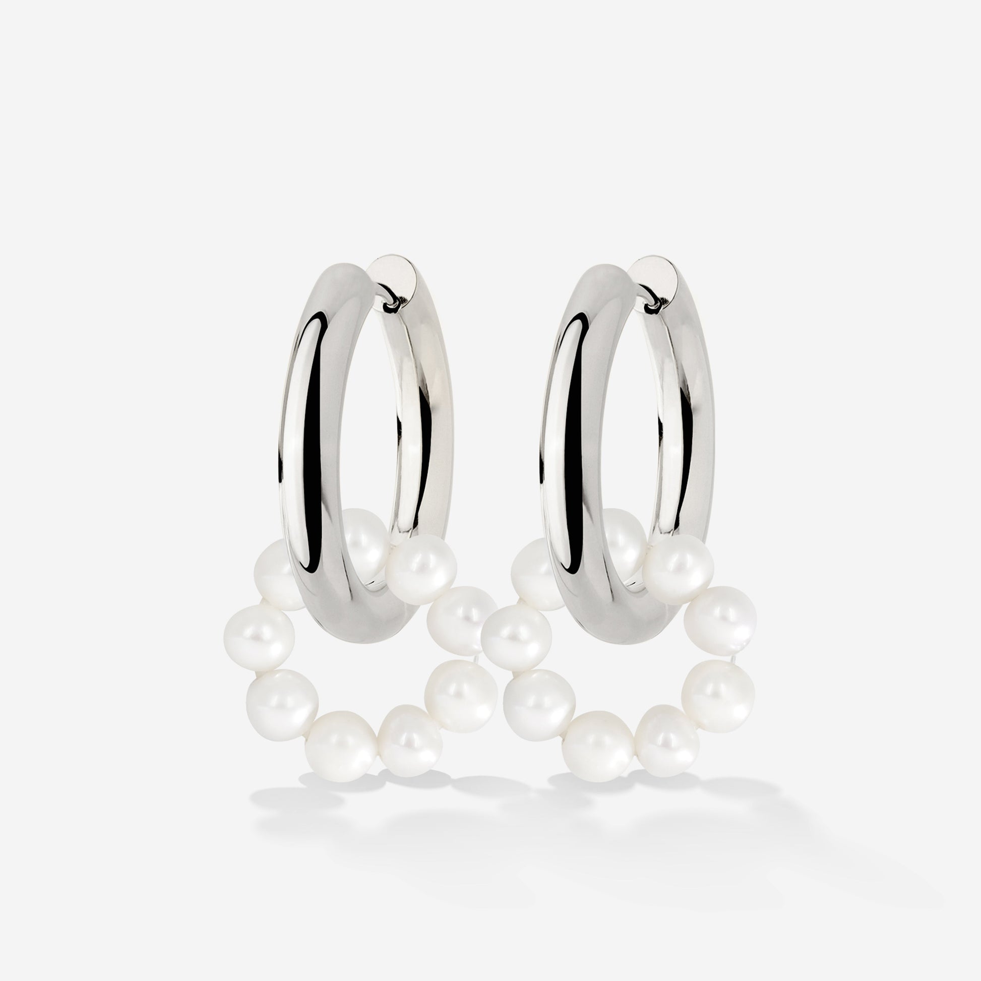 Pearly Donut Hoop Set Argento