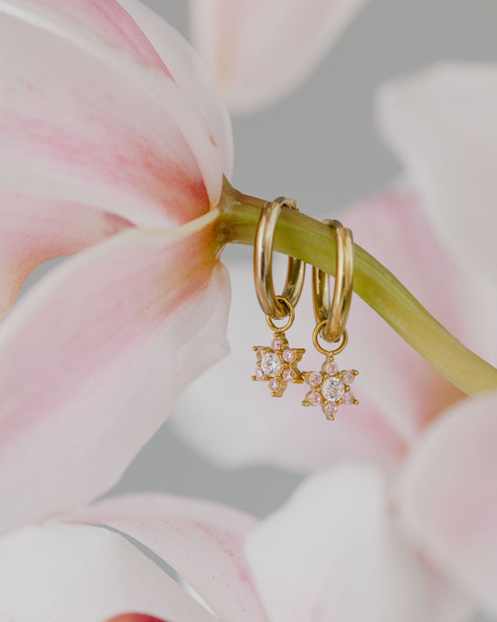 Pink Petal Hoop Set Small Oro Rosa