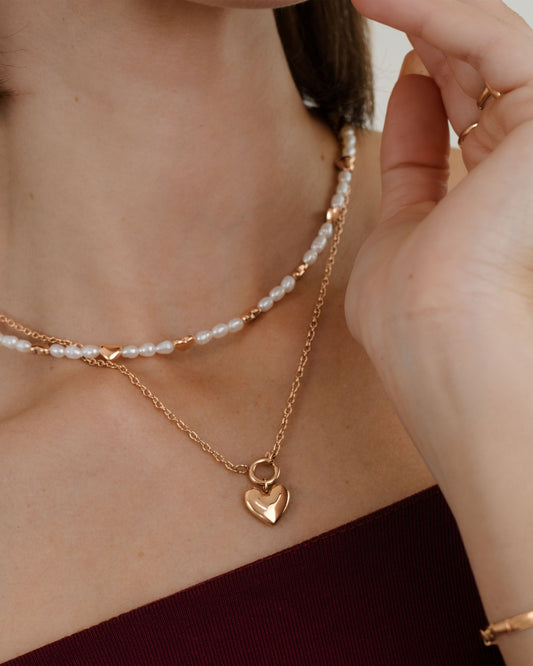 Lovely Heart Classic Chain Collana Set Oro Rosa