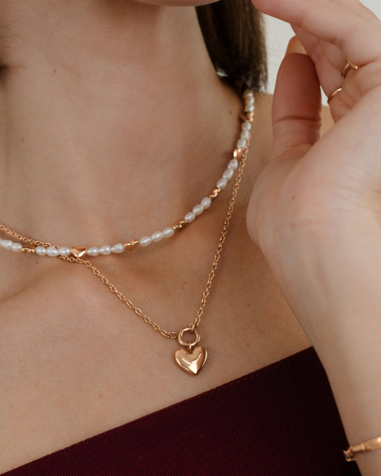 Lovely Heart Classic Chain Collana Set Oro Rosa