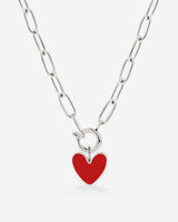 Red Heart Oval Links Collana Set Argento
