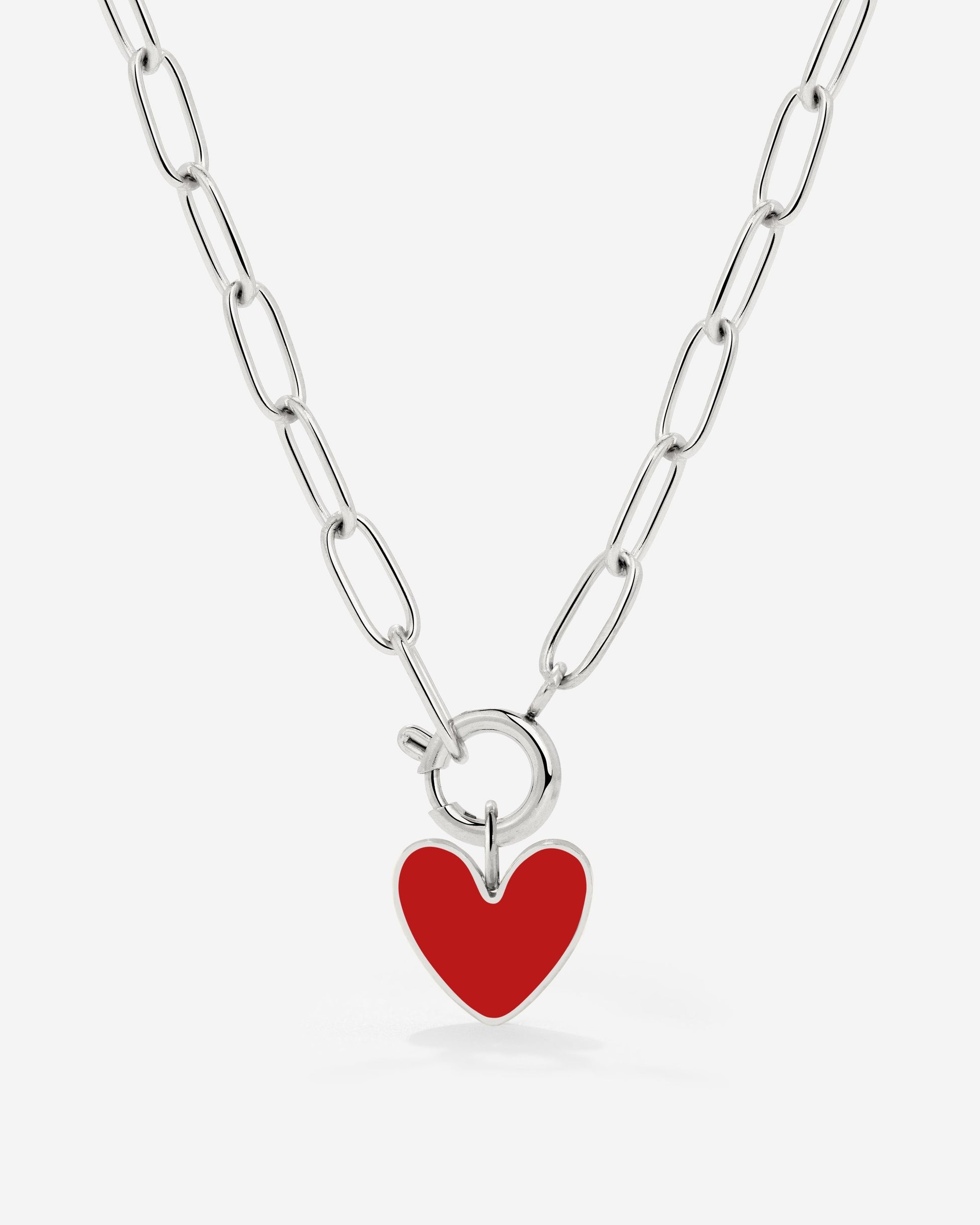 Red Heart Oval Links Collana Set Argento