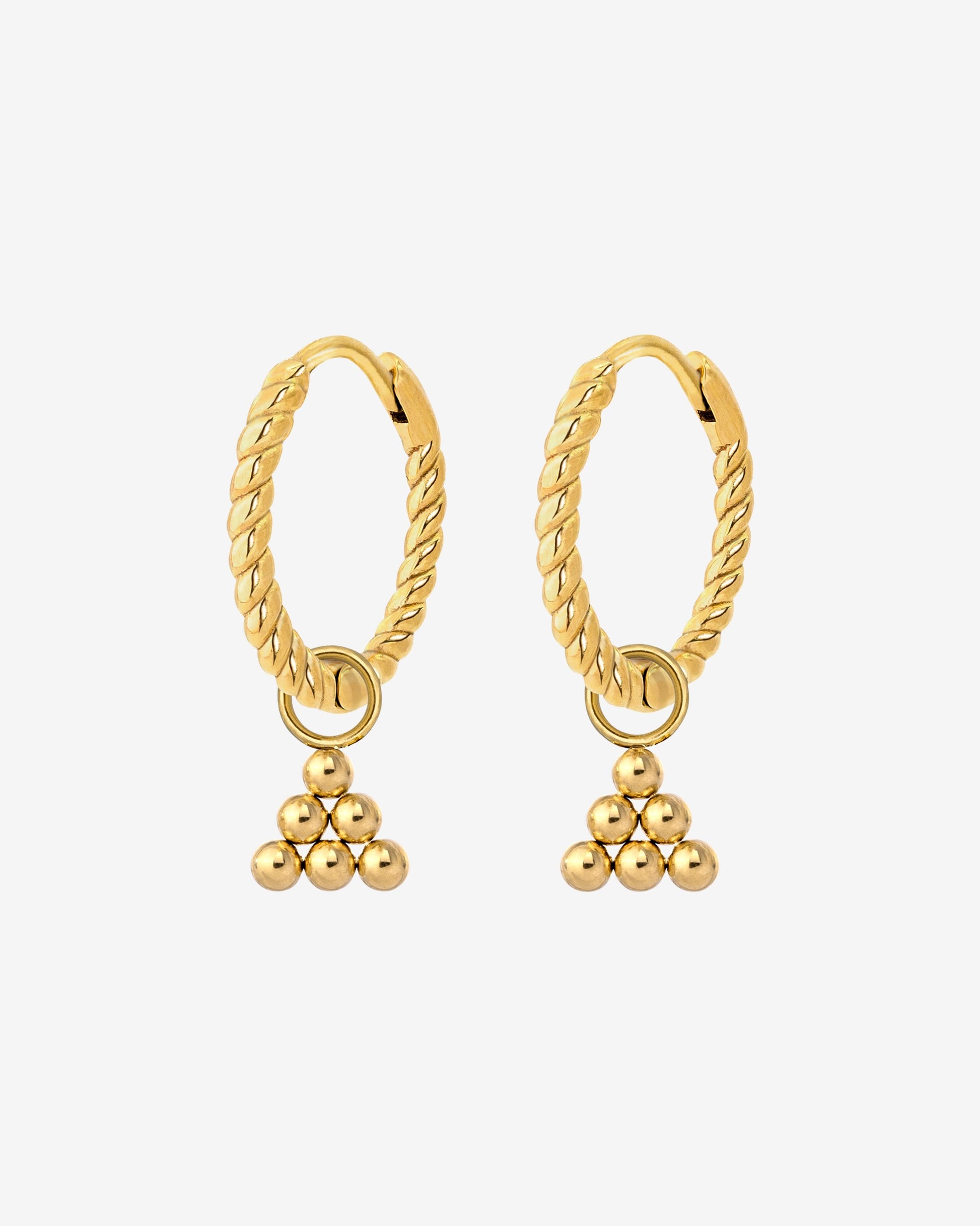 Tiny Beads Twisted Hoop Set Small Oro