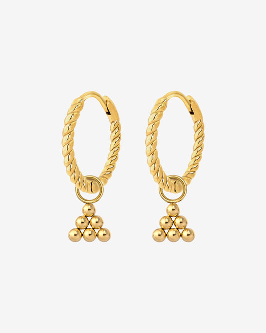 Tiny Beads Twisted Hoop Set Small Oro