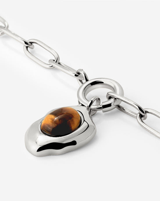 Tiger's Eye Oval Links Collana Set Argento