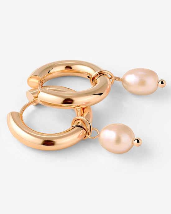 Chunky Perla Rosa Hoop Set Medium Oro Rosa