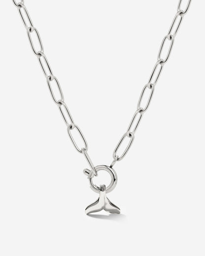 Whale Tail Oval Links Collana Set Argento