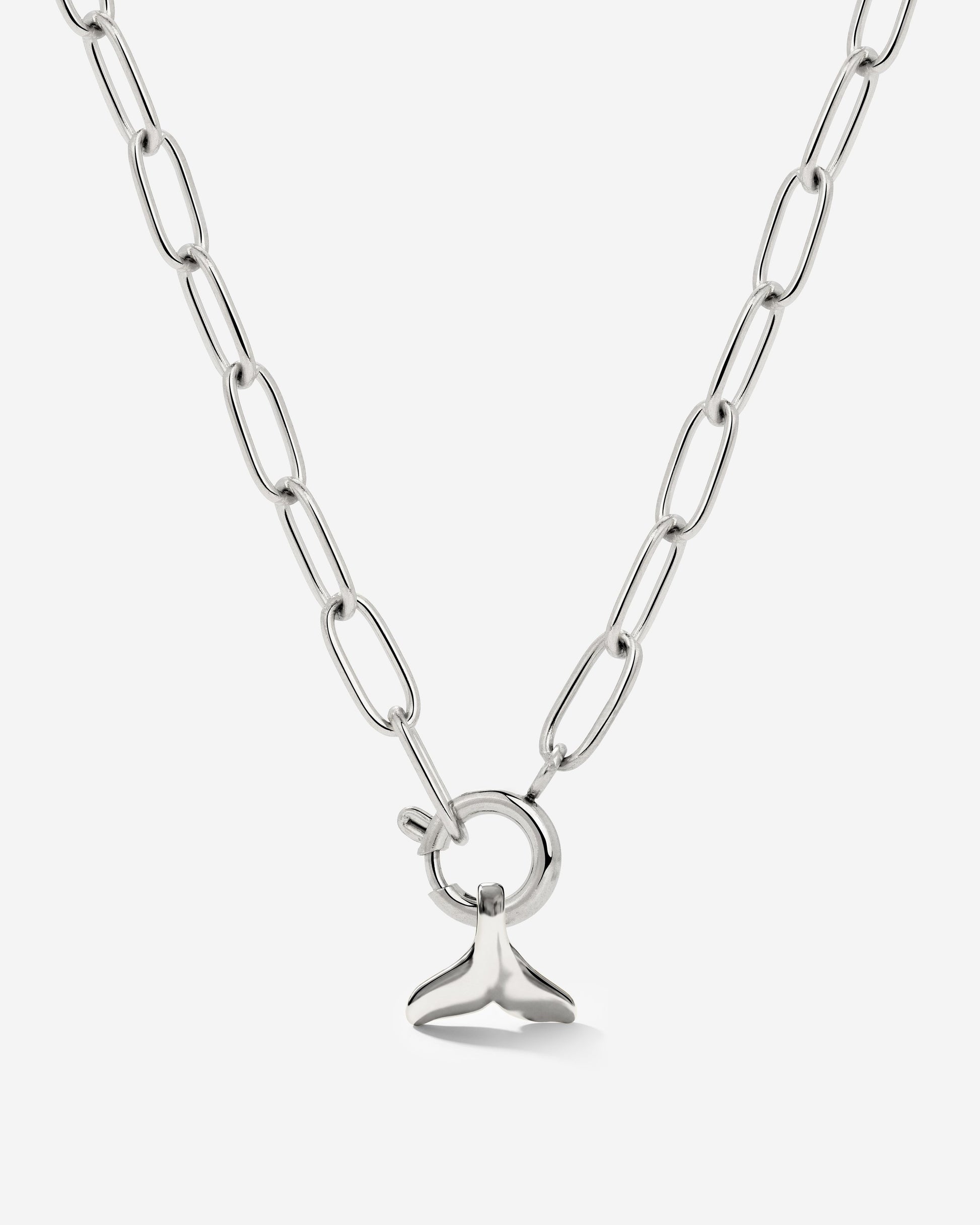Whale Tail Oval Links Collana Set Argento