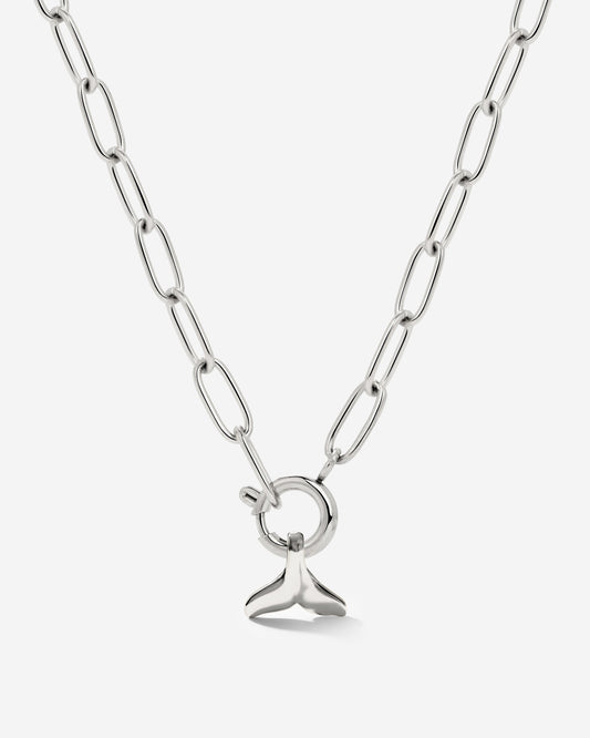 Whale Tail Oval Links Collana Set Argento