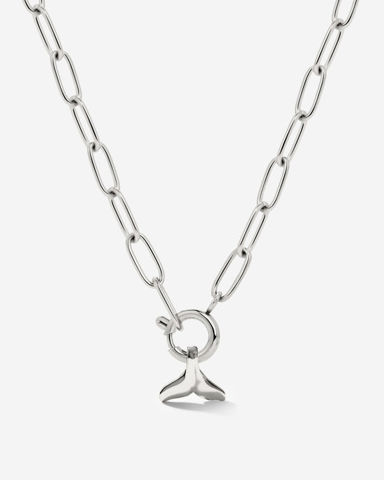 Whale Tail Oval Links Collana Set Argento