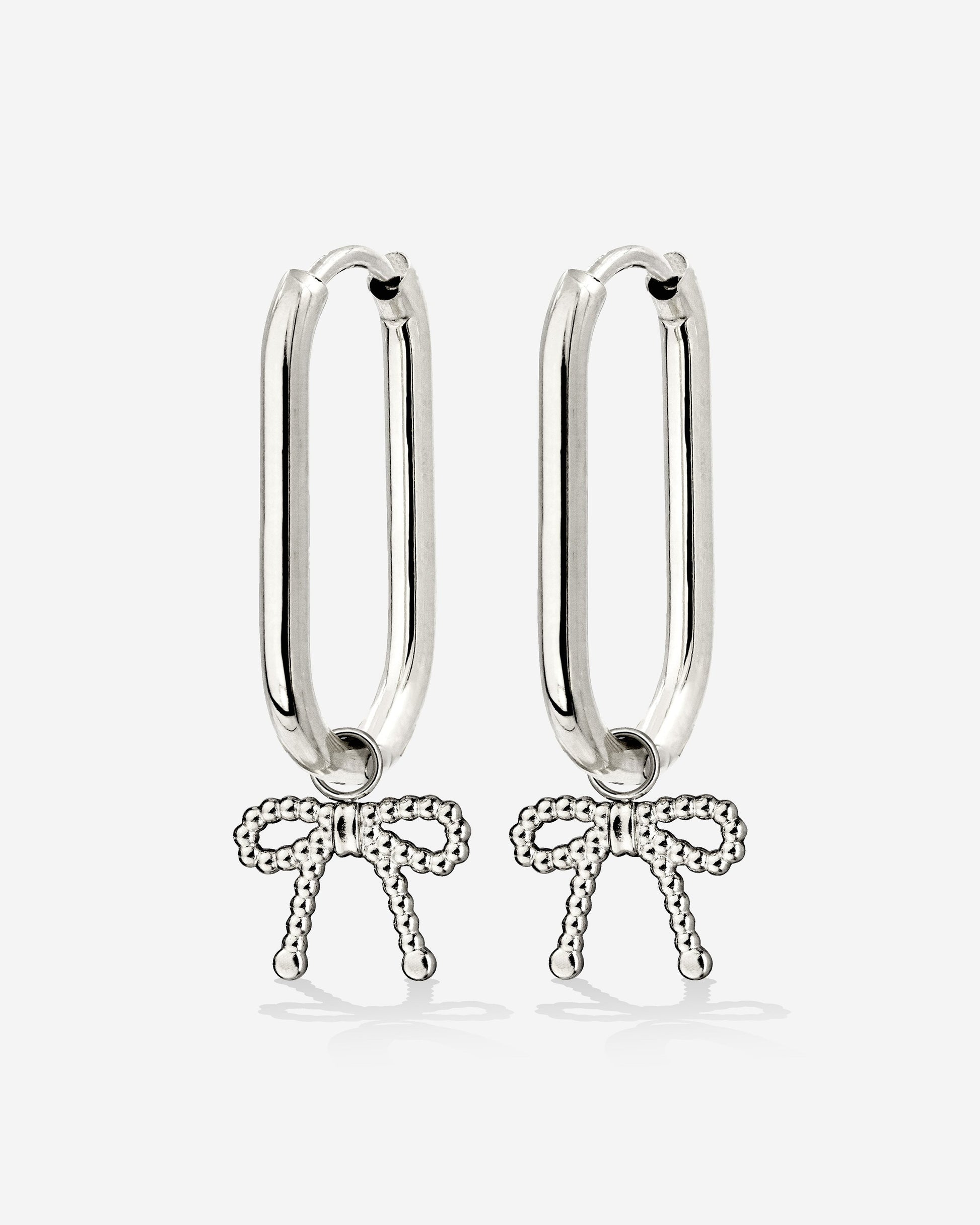 Dotted Ribbon Oval Hoop Set Small Argento