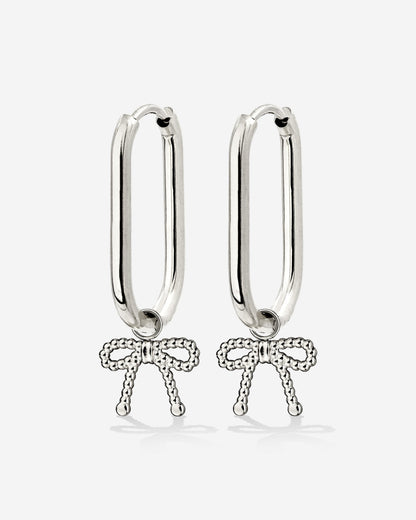Dotted Ribbon Oval Hoop Set Small Argento