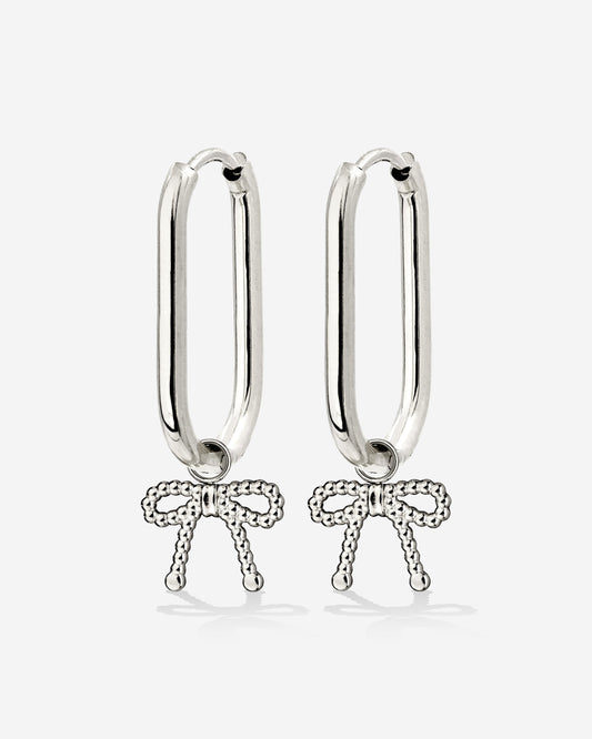 Dotted Ribbon Oval Hoop Set Small Argento
