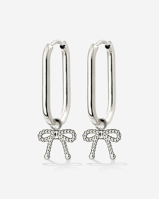 Dotted Ribbon Oval Hoop Set Small Argento