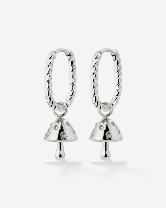 Cute Mushroom Twisted Oval Hoop Set Baby Argento