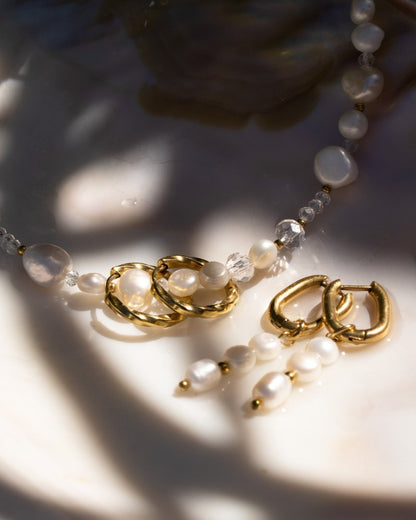 Triple Pearl Hoop Set Argento