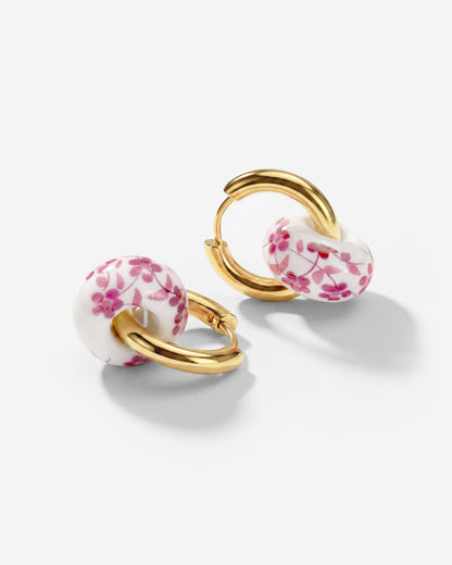 Chunky Pink Flower Tile Hoop Set Medium