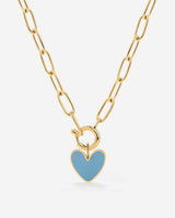 Blue Heart Oval Links Collana Set Oro